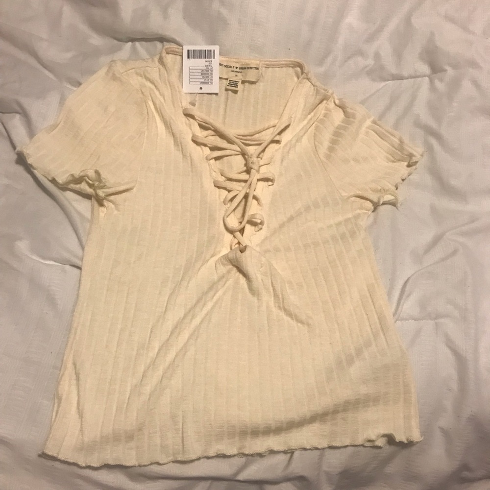 UO Project Social T Lace Up Ribbed Top